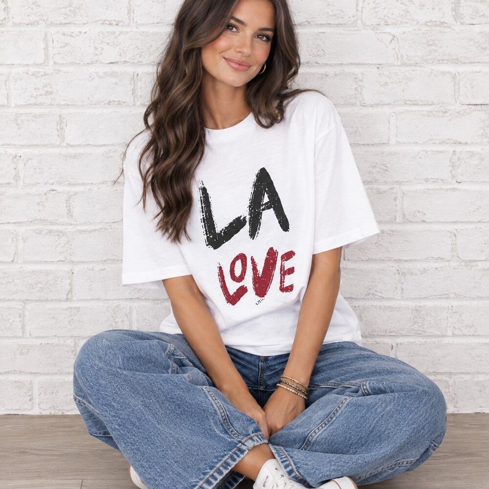 ANINE BING Cohen LA Love Graphic T Shirt White Boxy Crew Neck Women's Size Small
